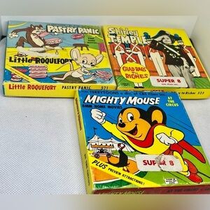 3 VTG Shirley Temple Mighty Mouse Little Roquefort 8mm Super 8 mm Films 1960’s